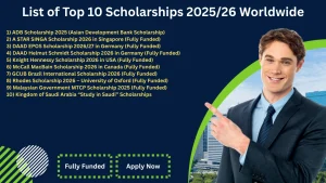 List of Top 10 Scholarships 2025/26 Worldwide